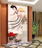 中式古典美女人物壁纸玄关走廊过道壁画无缝浮雕走道墙布墙纸
