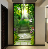 3D立体壁画竖版玄关过道走廊背景墙纸壁纸画阶梯自然风景延伸空间