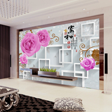 客厅电视背景墙壁纸定制无纺布壁画欧式影视无缝墙布3D立体玫瑰花
