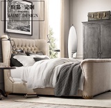 美式实木布艺软包双人床1.8米婚床1.5米现代简约小户型卧室拉扣床