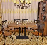 北欧原木色组装茶餐厅铁艺实木餐桌椅简约现代书桌办公桌工作台