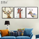 简约现代装饰画儿童房卡通动物画卧室沙发客厅壁画水彩创意鹿挂画