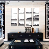 新中式抽象风景装饰画客厅沙发墙壁画办公室玄关四联风景组合挂画