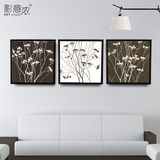 简约现代沙发墙画卧室床头走廊三联装饰画植物花卉艺术创意有框画