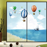 定制玻璃贴纸推拉门玻璃门贴衣柜橱窗移门贴膜壁画卡通风景热气球