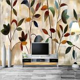 现代简约油画抽象彩色叶子背景墙沙发客厅卧室背景墙壁画墙纸