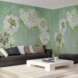 沙发背景家庭壁纸 田园淡雅手绘艺术壁纸卧室墙纸大型壁画绣球花