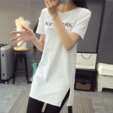 夏季韩国纯棉短袖t恤女半袖学生宽松大码中长款体恤上衣韩版女衫