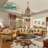 欧式沙发美式实木雕花沙发组合新古典三人布艺沙发小户型客厅家具