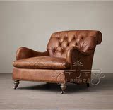 复古怀旧PU布艺沙发美式乡村欧式法式客厅卧室单人真皮沙发椅定制