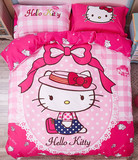 纯棉kitty粉红小公主卡通三件套全棉儿童被套床上用品四件套秋冬
