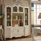 白色欧式四门书柜实木单个书柜自由组合美式带门书橱书架环保时尚