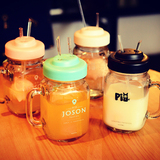 韩国创意梅森玻璃杯带盖吸管公鸡杯可爱耐热猪猪杯子学生马克水杯