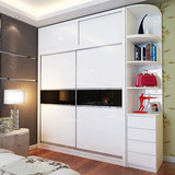 推拉门衣柜 白色烤漆现代简约板式衣橱实木质整体移门2门大储柜