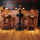 特价复古实木咖啡厅酒吧高吧椅高脚高背吧台星巴克旋转桌椅组合