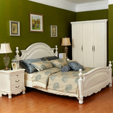 新款美式实木床田园风清新双人床 白色雕花婚床 简约现代卧室家具