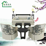 中国风围椅新中式家具新古典实木布艺山水印花画沙发组合创意圈椅