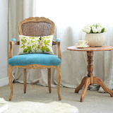 新古典实木雕花椅欧式布艺编藤单人椅后现代做旧休闲沙发老虎椅