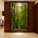 3d立体竖版大自然树林酒店客厅卧室走廊玄关背景墙纸无缝大型壁画