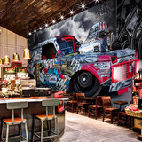 大型壁画咖啡厅酒吧墙纸3D立体汽车彩色街头涂鸦喷漆ktv工装壁纸