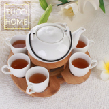 日式家用花茶具整套英式下午茶壶杯套装配实木架创意简约纯白陶瓷