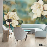 中式现代油画花卉客厅沙发卧室电视背景墙无缝无纺布壁纸壁画墙纸