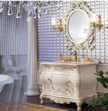 欧式浴室柜组合双盆实木橡木落地卫浴柜整体美式天然大理石洗手盆