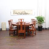 中式实木圆桌古典酒店大圆桌餐桌椅组合 明清仿古雕花圆餐桌榆木