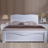现代中式全实木床橡木床1.21.51.8米儿童床婚床白色床大床双人床