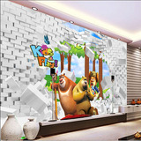 无纺布墙纸壁画电视背景墙3D立体卡通儿童房壁纸熊大熊二光头强