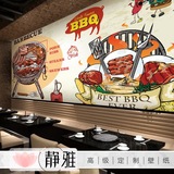 个性手绘韩国料理韩式烤肉烧烤店壁画餐厅小吃店饭店背景墙纸壁纸