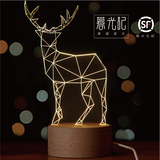 【暮光记】宜家创意3D小鹿灯夜灯北欧实木台灯圣诞情人节生日礼物