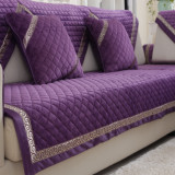 冬季短毛法兰绒 紫色简约现代欧式防滑组合加厚沙发坐垫罩套定做