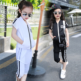 儿童时尚韩版潮卫衣套装女童棉休闲两件套3-6-8岁中大童短袖外套
