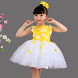 新款儿童公主纱裙表演服幼儿现代舞蹈连衣裙六一女童蓬蓬裙演出黄