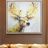 玄关客厅装饰画2016原创手绘挂油画现代简约美式抽象麋鹿卧室动物