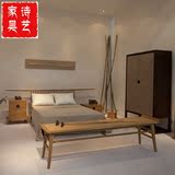 老榆木全实木双人床 简约现代1.8米床 厚重款婚床储物床厂家直销