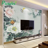 中式牡丹蝴蝶 客厅电视背景墙壁纸 无缝3d立体壁画 卧室书房墙纸