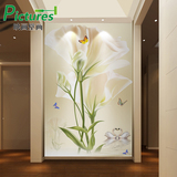 现代简约3d立体花卉郁金香玄关壁画走廊过道竖版墙纸壁画背景墙