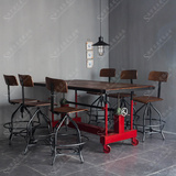 法式工业铁艺实木餐桌椅美式乡村饭店工作台组合升降可调节复古