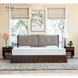雅居原木橡木双人床1.5 1.8米 简约现代胡桃色实木环保储物高箱床