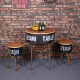 美式乡村风格 实木酒吧复古铁艺圆形餐桌吧凳 做旧餐桌椅三件套装