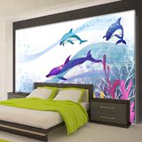 墨图卡通大型3D壁画蓝色海底世界海豚儿童房墙纸海洋鱼幼儿园壁纸