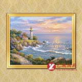 地中海风格爱琴海风景手绘油画 海浪朝霞欧式客厅装饰有框画DH47