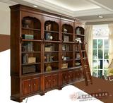美式实木书柜书架自由组合带门储物柜欧式书橱卧室书房家具可定制