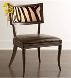 美式复古实木餐椅  欧式新古典皮艺休闲椅法式田园仿古做旧书房椅