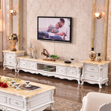 大小户型客厅大理石实木组合电视柜简约白色茶几欧法式雕花描金银