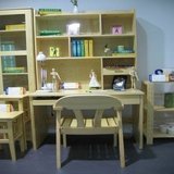 实木台式电脑桌书架家用书桌组合松木书柜简约现代儿童学习桌椅