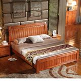 现代中式实木床橡木床1.5米1.8米双人床单人实木床1.35米1.2米 1m