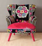 美式实木布艺单人沙发新古典名族风个性创意沙发椅影楼设计师定制
